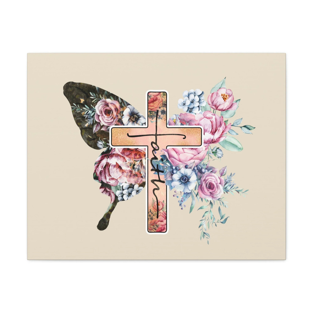 Scripture Walls Faith Cross Pastel Flower 2 Corinthians 5:7 Bible Verse Canvas